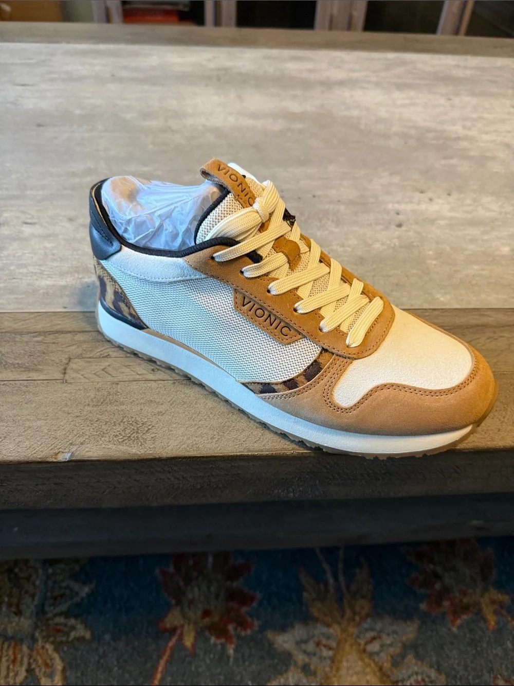Vionic Low-Top Sneaker in White, Tan & Leopard - Picture 1 of 8